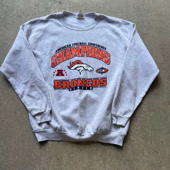 Vintage 90's Denver Broncos AFC Champions Gray Crewneck Pullover Sweatshirt XL - Picture 1 of 4